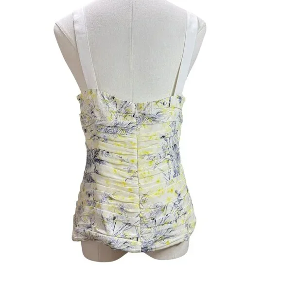 Cinq à Sept Floral Silk Bustier Top Size M – Ruched Yellow & Blue Camisole - Picture 3 of 8
